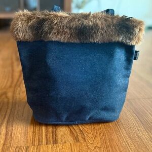 Y2K Faux Fur Trim Denim Mini Tote Bag Handbag